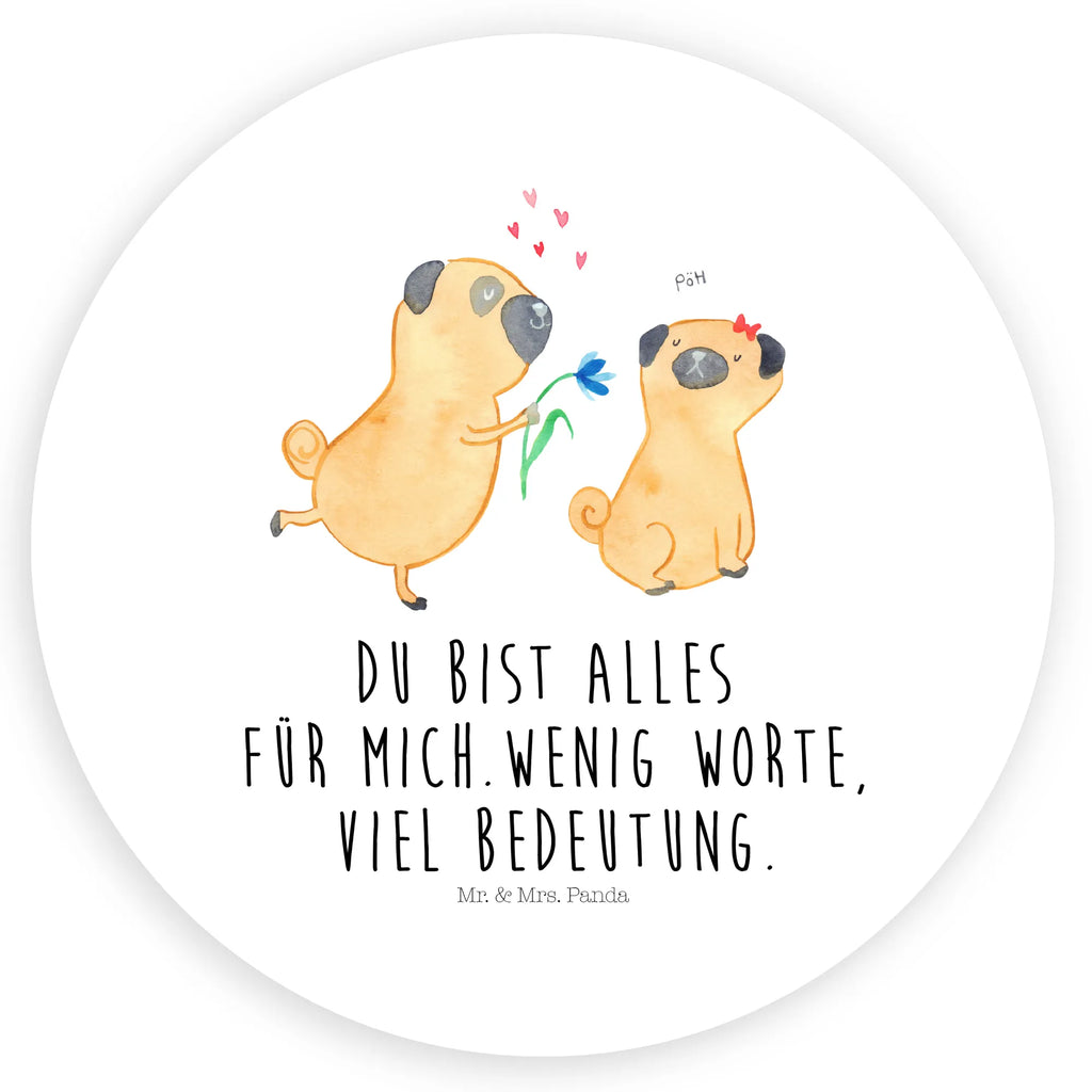 Rund Aufkleber Mops verliebt Sticker, Aufkleber, Etikett, Hund, Hundemotiv, Haustier, Hunderasse, Tierliebhaber, Hundebesitzer, Sprüche, Mops, Möpse, Hundeliebe, verliebt, Liebe, Liebesspruch. Verlobt, Geschenk Freund, Partner