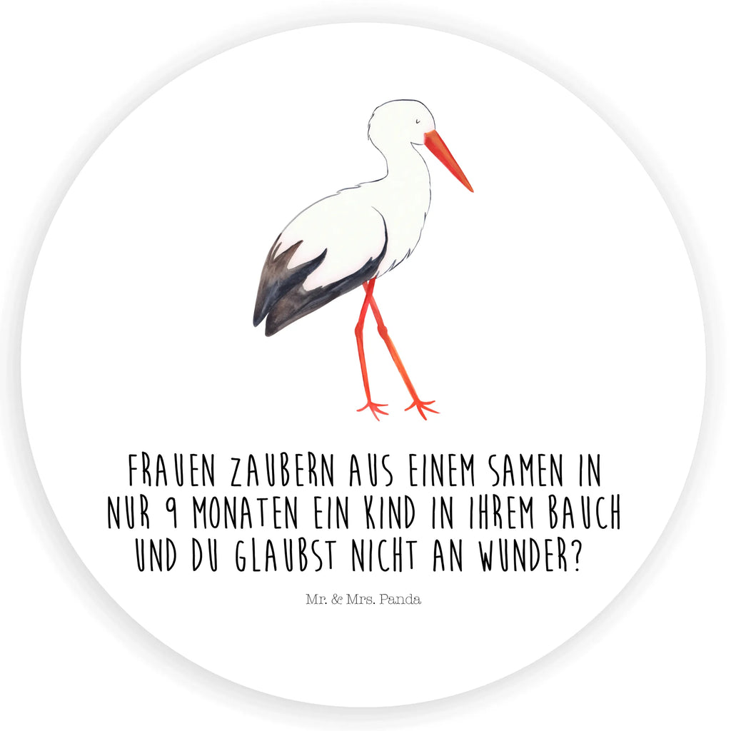 Rund Aufkleber Storch Sticker, Aufkleber, Etikett, Tiermotive, Gute Laune, lustige Sprüche, Tiere, Storch, Störche, Schwangerschaft, Geburt, Mutter, Mütter, Mutter werden, Schwanger, Babybauch, Baby