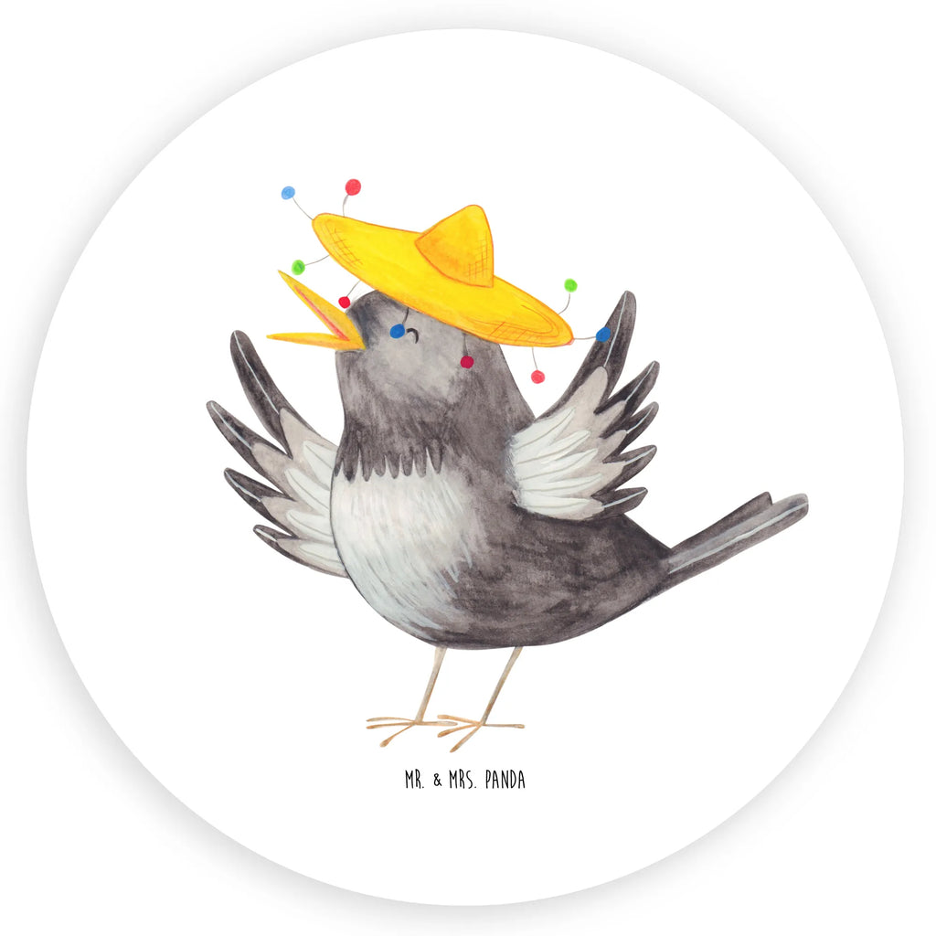 Rund Aufkleber Rabe mit Sombrero Sticker, Aufkleber, Etikett, Tiermotive, Gute Laune, lustige Sprüche, Tiere, Rabe, Vogel, Vögel, Spruch positiv, fröhlich sein, glücklich sein, Glück Spruch, froh, Elster, Motivation