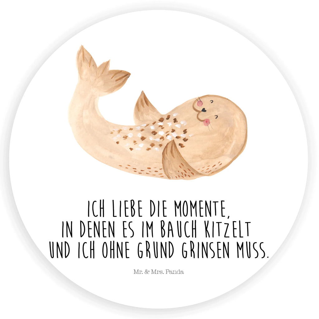 Rund Aufkleber Robbe liegend Sticker, Aufkleber, Etikett, Tiermotive, Gute Laune, lustige Sprüche, Tiere, Robbe, Robben, Seehund, Strand, Meerestier, Ostsee, Nordsee, Lachen, Freude