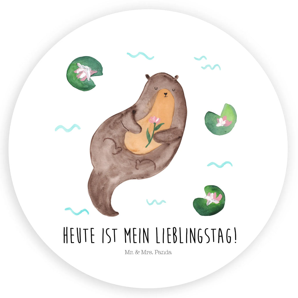 Rund Aufkleber Otter mit Seerose Sticker, Aufkleber, Etikett, Otter, Fischotter, Seeotter, Otter Seeotter See Otter