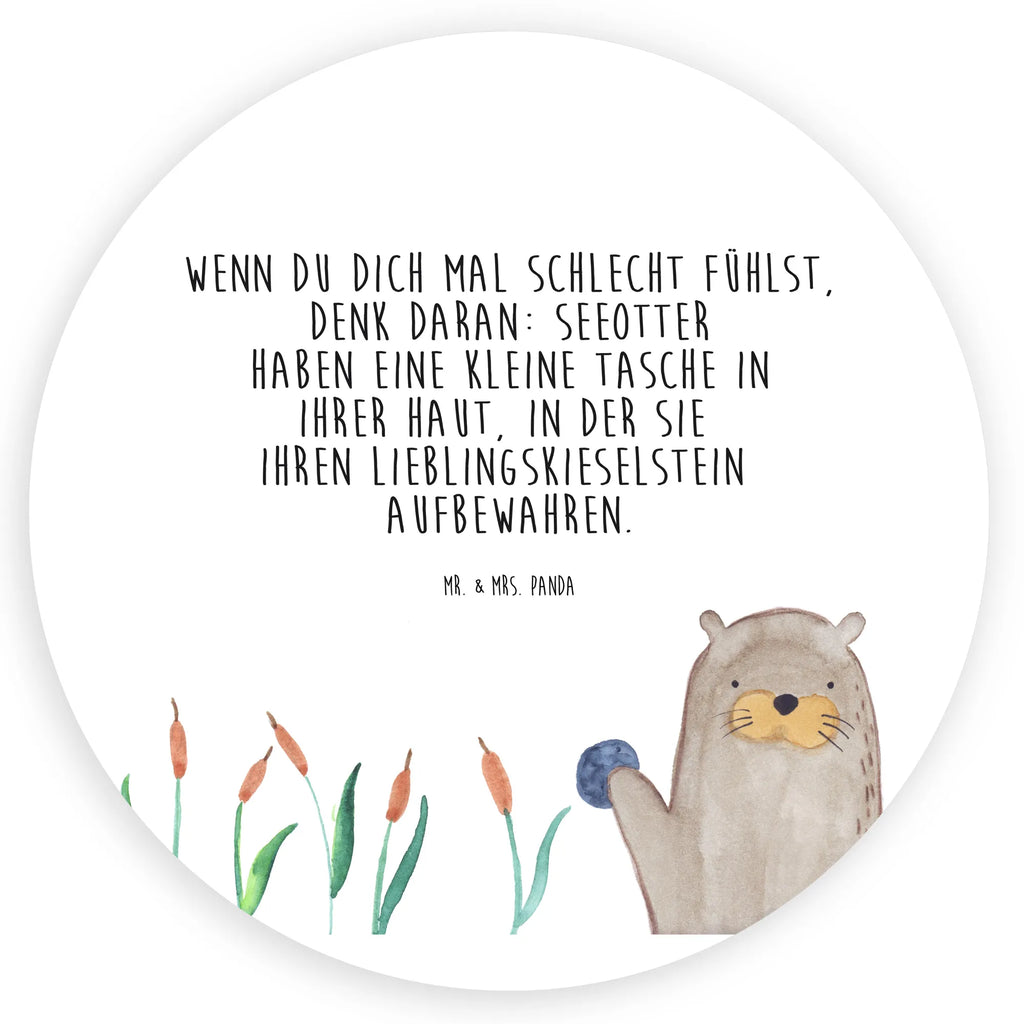 Rund Aufkleber Otter mit Stein Sticker, Aufkleber, Etikett, Otter, Fischotter, Seeotter, Otter Seeotter See Otter