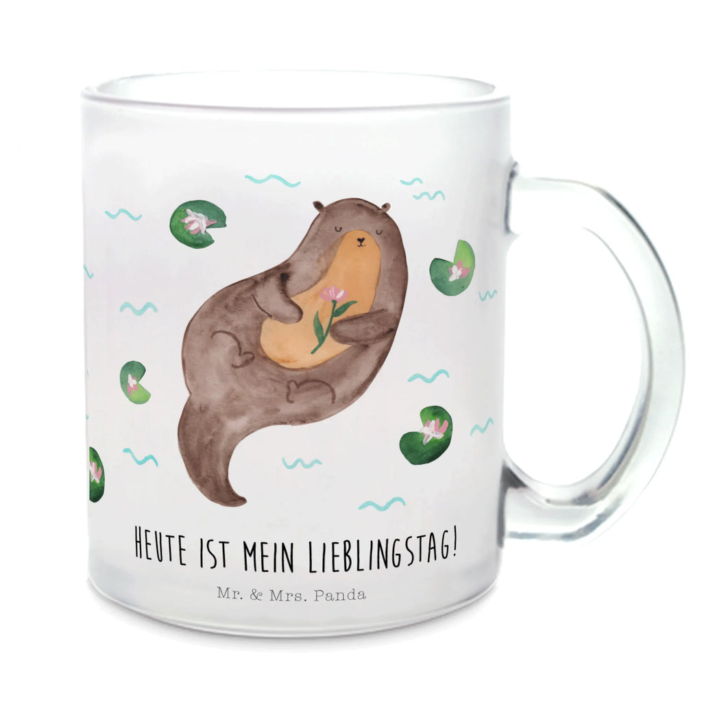 Teetasse Otter mit Seerose Teetasse, Teeglas, Teebecher, Tasse mit Henkel, Tasse, Glas Teetasse, Teetasse aus Glas, Otter, Fischotter, Seeotter, Otter Seeotter See Otter