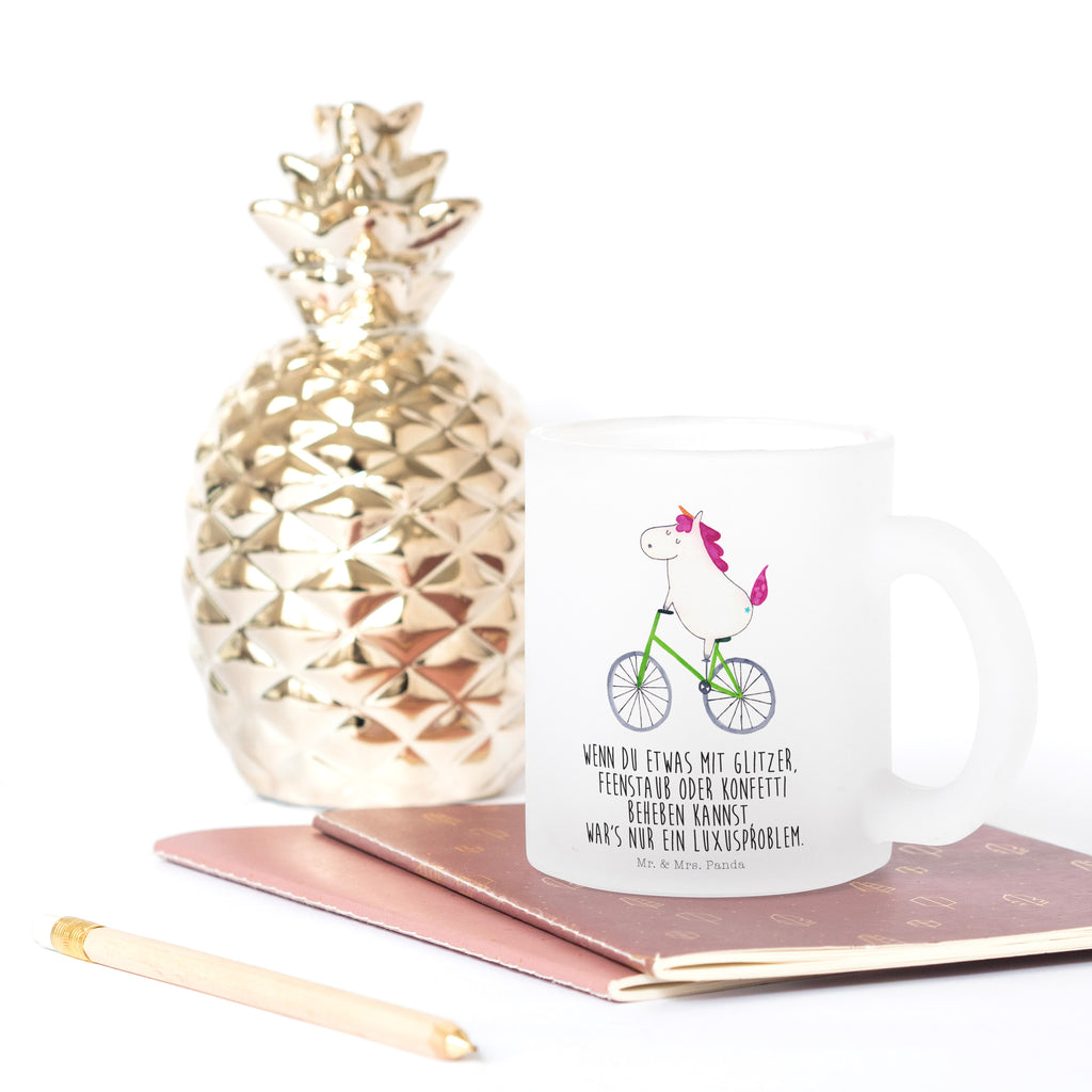 Teetasse Einhorn Radfahrer Teetasse, Teeglas, Teebecher, Tasse mit Henkel, Tasse, Glas Teetasse, Teetasse aus Glas, Einhorn, Einhörner, Einhorn Deko, Pegasus, Unicorn, Radfahren, Radfahrer, Rad, Bike, Feenstaub, Konfetti, Luxusproblem, Kummer, Liebeskummer