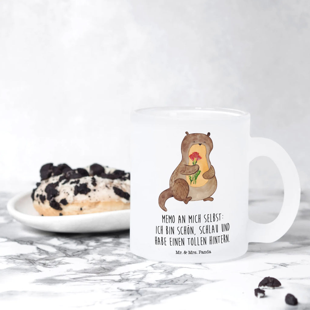 Teetasse Otter Blumenstrauß Teetasse, Teeglas, Teebecher, Tasse mit Henkel, Tasse, Glas Teetasse, Teetasse aus Glas, Otter, Fischotter, Seeotter, Otter Seeotter See Otter