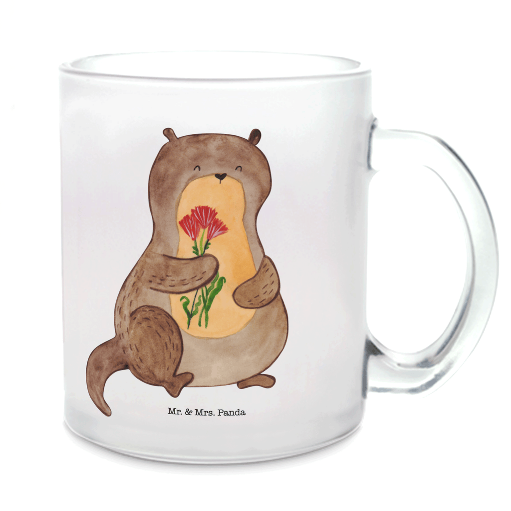 Teetasse Otter Blumenstrauß Teetasse, Teeglas, Teebecher, Tasse mit Henkel, Tasse, Glas Teetasse, Teetasse aus Glas, Otter, Fischotter, Seeotter, Otter Seeotter See Otter