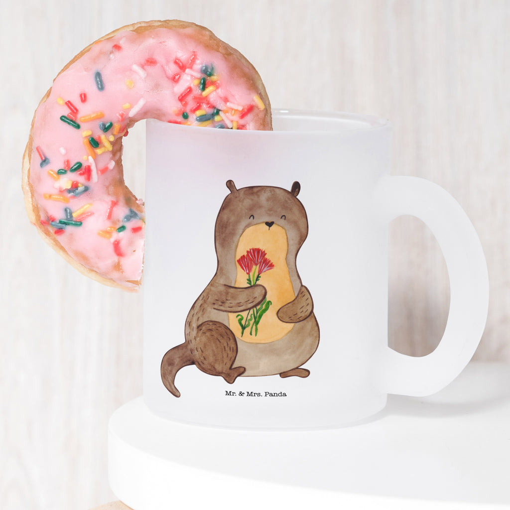 Teetasse Otter Blumenstrauß Teetasse, Teeglas, Teebecher, Tasse mit Henkel, Tasse, Glas Teetasse, Teetasse aus Glas, Otter, Fischotter, Seeotter, Otter Seeotter See Otter