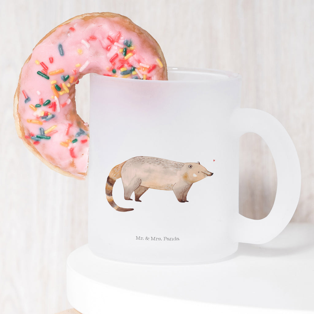 Teetasse Nasenbaer Teetasse, Teeglas, Teebecher, Tasse mit Henkel, Tasse, Glas Teetasse, Teetasse aus Glas, Tiermotive, Gute Laune, lustige Sprüche, Tiere, Nasenbär, Nasenbären, Rüsselbär, Bär