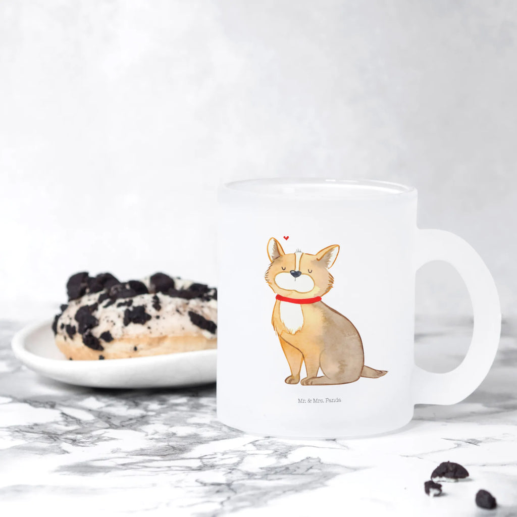 Teetasse Hundeglück Teetasse, Teeglas, Teebecher, Tasse mit Henkel, Tasse, Glas Teetasse, Teetasse aus Glas, Hund, Hundemotiv, Haustier, Hunderasse, Tierliebhaber, Hundebesitzer, Sprüche, Corgie, Hundeliebe, Spruch, Hundemama, Liebe