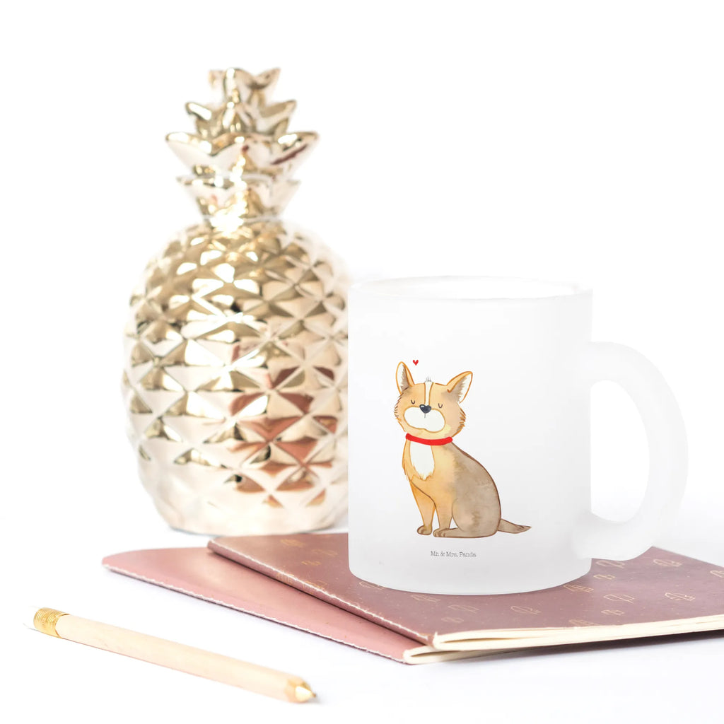 Teetasse Hundeglück Teetasse, Teeglas, Teebecher, Tasse mit Henkel, Tasse, Glas Teetasse, Teetasse aus Glas, Hund, Hundemotiv, Haustier, Hunderasse, Tierliebhaber, Hundebesitzer, Sprüche, Corgie, Hundeliebe, Spruch, Hundemama, Liebe