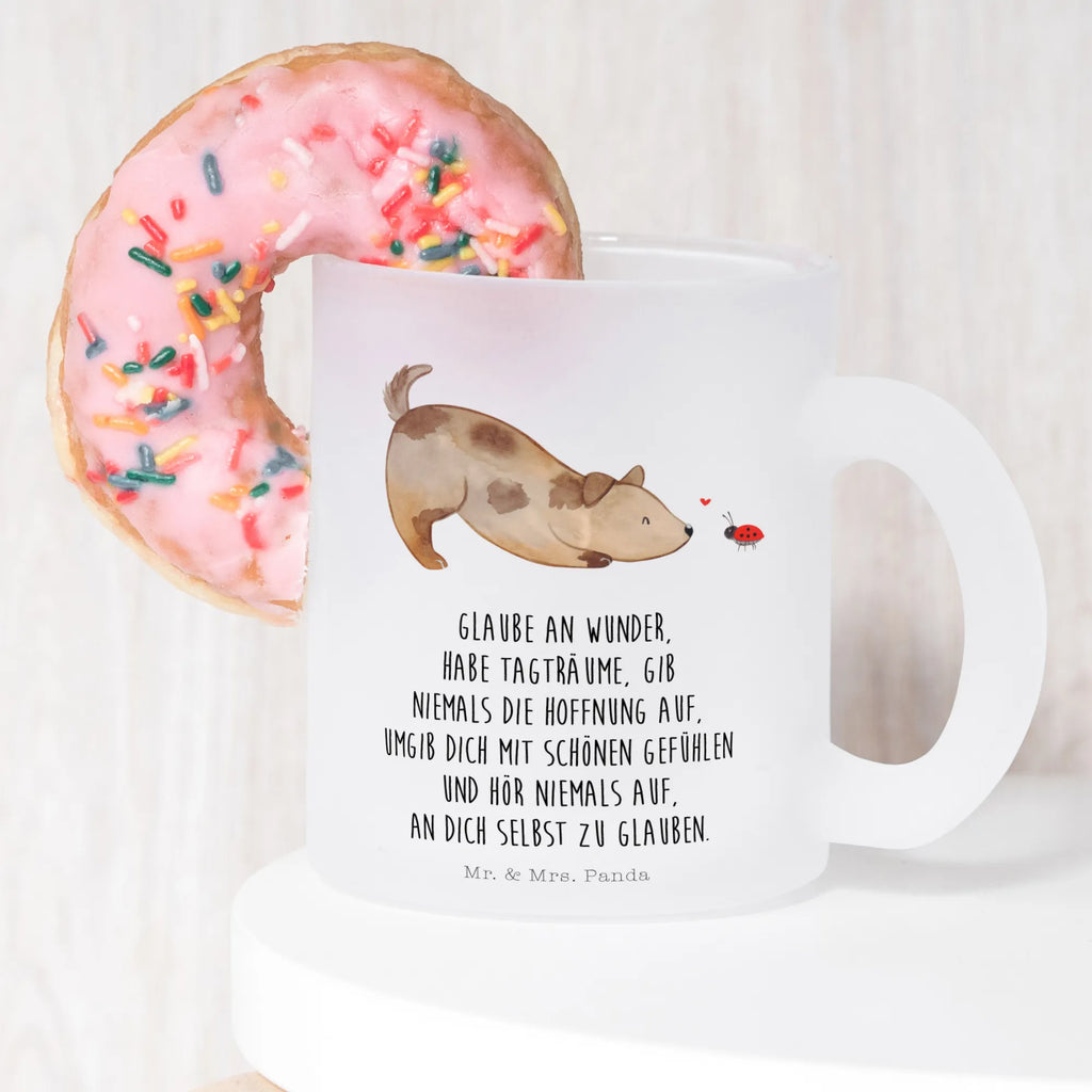 Teetasse Hund Marienkäfer Teetasse, Teeglas, Teebecher, Tasse mit Henkel, Tasse, Glas Teetasse, Teetasse aus Glas, Hund, Hundemotiv, Haustier, Hunderasse, Tierliebhaber, Hundebesitzer, Sprüche, Hunde, Hundespruch, Marienkäfer, Mischling, Mischlinghund