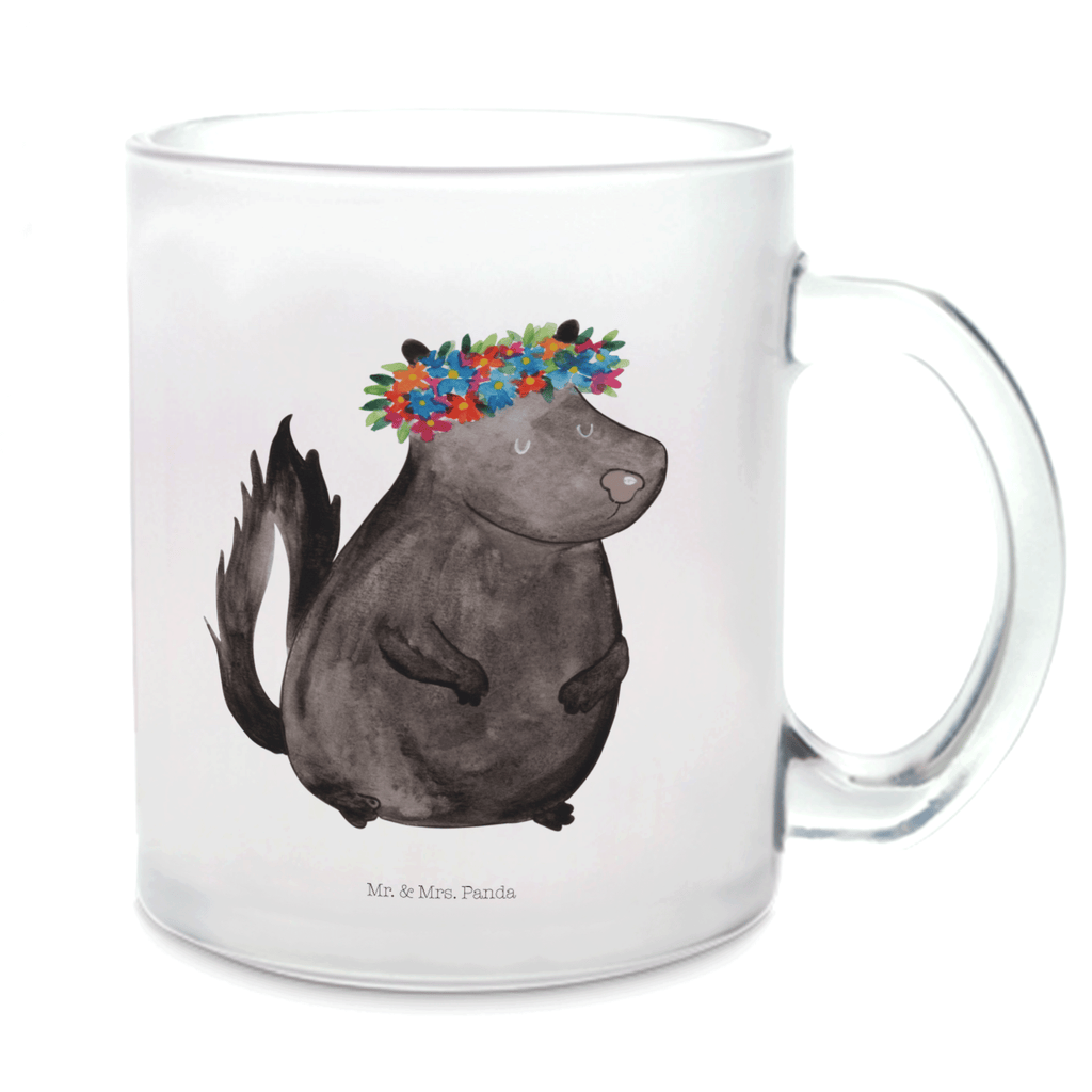 Teetasse Stinktier Blumenmaedchen Teetasse, Teeglas, Teebecher, Tasse mit Henkel, Tasse, Glas Teetasse, Teetasse aus Glas, Stinktier, Skunk, Wildtier, Raubtier, Stinker, Stinki, Yoga, Namaste, Lebe, Liebe, Lache