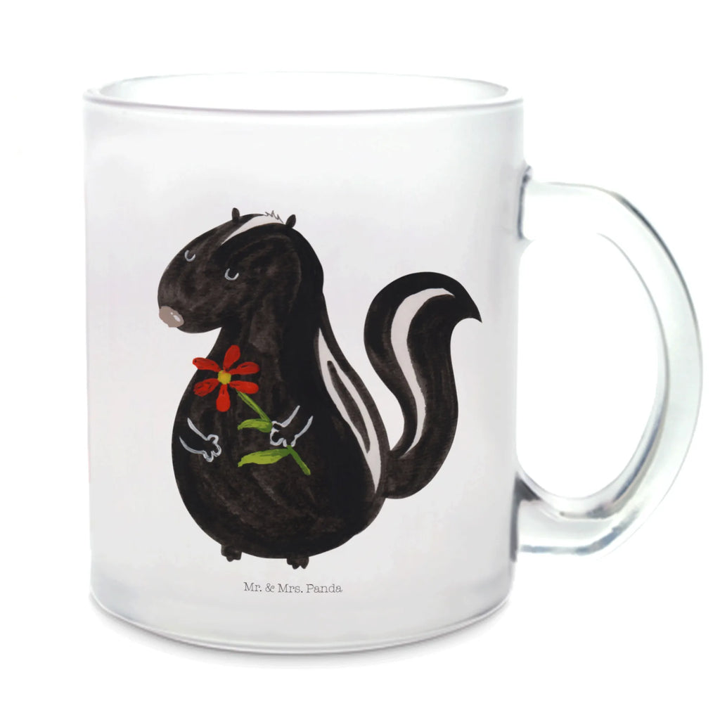 Teetasse Stinktier Blume Teetasse, Teeglas, Teebecher, Tasse mit Henkel, Tasse, Glas Teetasse, Teetasse aus Glas, Stinktier, Skunk, Wildtier, Raubtier, Stinker, Stinki, Tagträumer, verträumt, Dreams, Träume