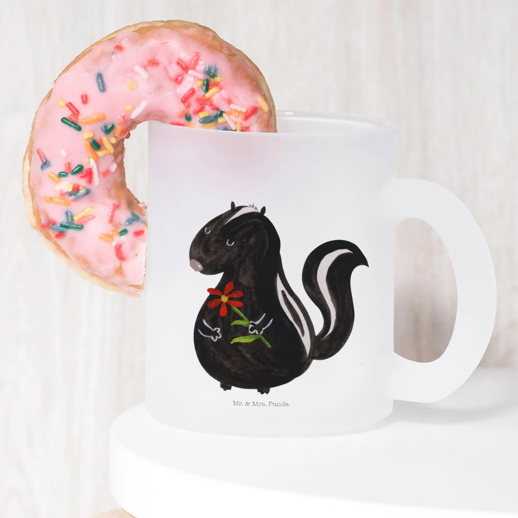 Teetasse Stinktier Blume Teetasse, Teeglas, Teebecher, Tasse mit Henkel, Tasse, Glas Teetasse, Teetasse aus Glas, Stinktier, Skunk, Wildtier, Raubtier, Stinker, Stinki, Tagträumer, verträumt, Dreams, Träume