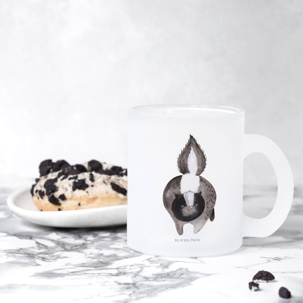 Teetasse Stinktier Angriff Teetasse, Teeglas, Teebecher, Tasse mit Henkel, Tasse, Glas Teetasse, Teetasse aus Glas, Stinktier, Skunk, Wildtier, Raubtier, Stinker, Stinki, wütend, Drohung