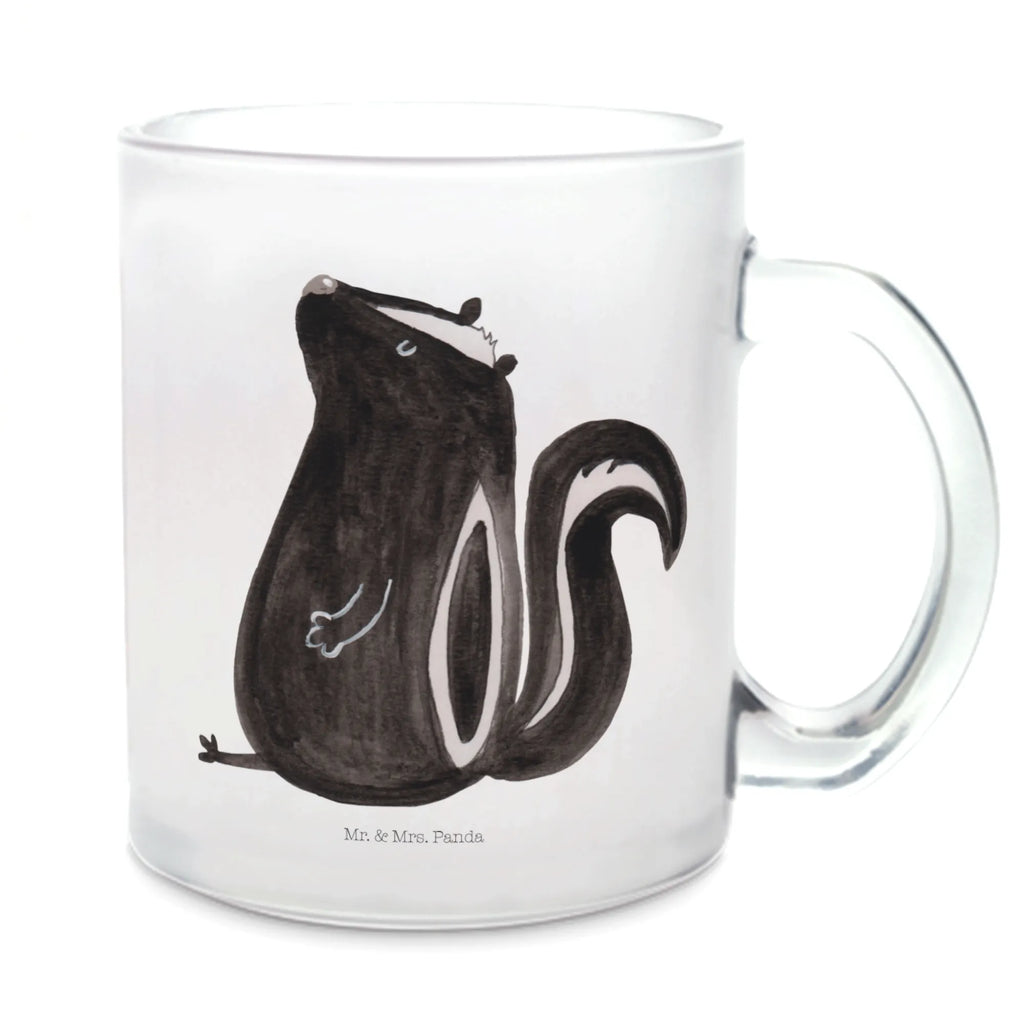 Teetasse Stinktier sitzend Teetasse, Teeglas, Teebecher, Tasse mit Henkel, Tasse, Glas Teetasse, Teetasse aus Glas, Stinktier, Skunk, Wildtier, Raubtier, Stinker, Stinki, Spruch, Büro, Recht, Besserwisser