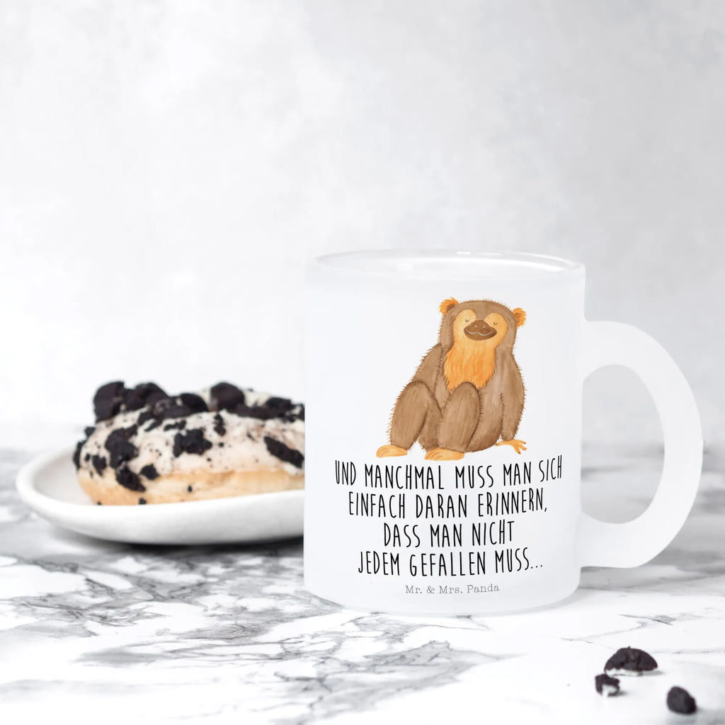 Teetasse Affe Teetasse, Teeglas, Teebecher, Tasse mit Henkel, Tasse, Glas Teetasse, Teetasse aus Glas, Afrika, Wildtiere, Affe, Äffchen, Affen, Selbstliebe, Respekt, Motivation, Selbstachtung, Liebe, Selbstbewusstsein, Selfcare