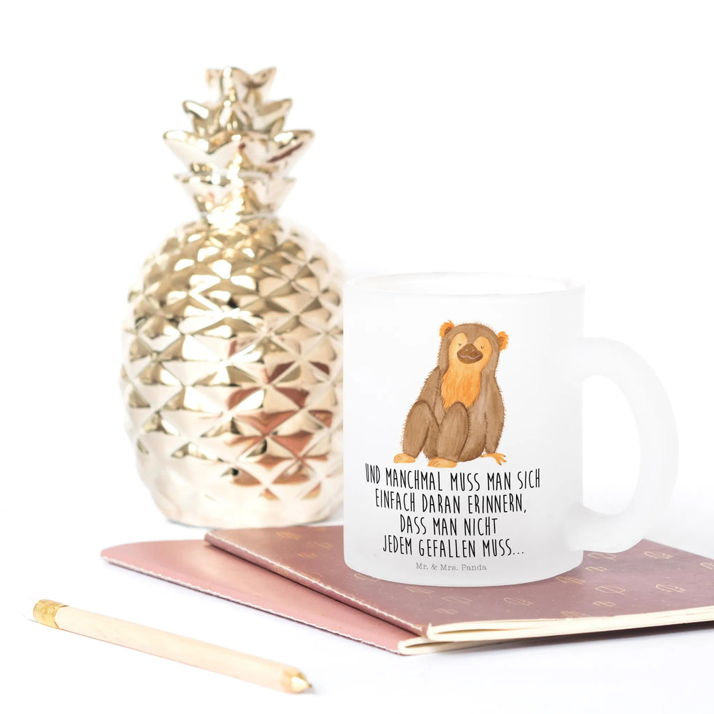 Teetasse Affe Teetasse, Teeglas, Teebecher, Tasse mit Henkel, Tasse, Glas Teetasse, Teetasse aus Glas, Afrika, Wildtiere, Affe, Äffchen, Affen, Selbstliebe, Respekt, Motivation, Selbstachtung, Liebe, Selbstbewusstsein, Selfcare