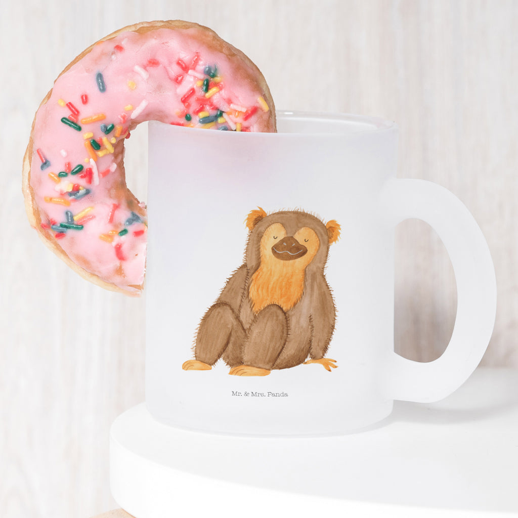 Teetasse Affe Teetasse, Teeglas, Teebecher, Tasse mit Henkel, Tasse, Glas Teetasse, Teetasse aus Glas, Afrika, Wildtiere, Affe, Äffchen, Affen, Selbstliebe, Respekt, Motivation, Selbstachtung, Liebe, Selbstbewusstsein, Selfcare