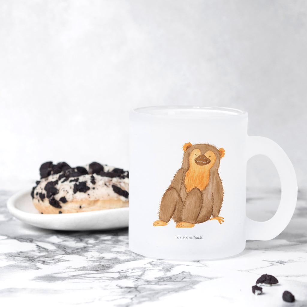 Teetasse Affe Teetasse, Teeglas, Teebecher, Tasse mit Henkel, Tasse, Glas Teetasse, Teetasse aus Glas, Afrika, Wildtiere, Affe, Äffchen, Affen, Selbstliebe, Respekt, Motivation, Selbstachtung, Liebe, Selbstbewusstsein, Selfcare