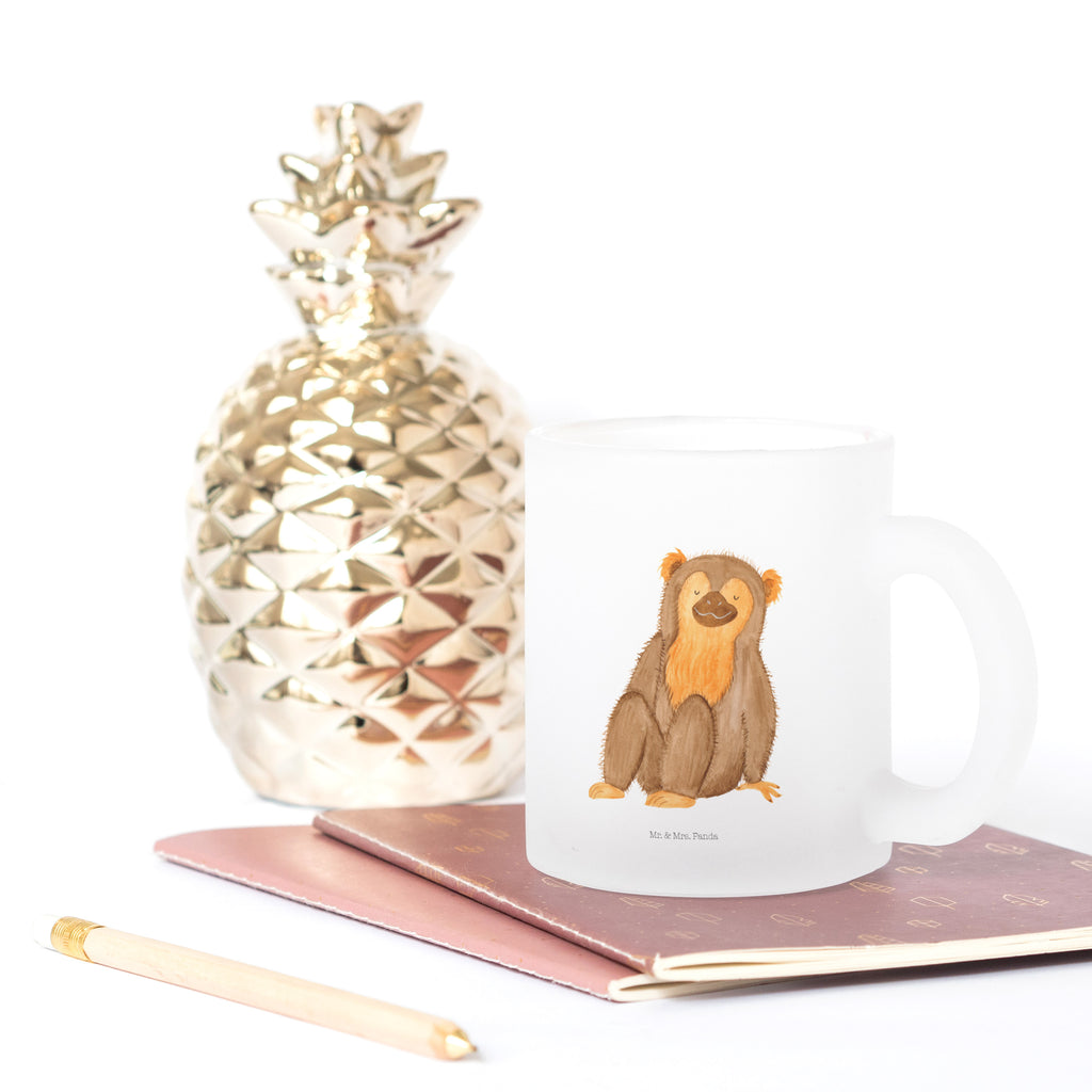 Teetasse Affe Teetasse, Teeglas, Teebecher, Tasse mit Henkel, Tasse, Glas Teetasse, Teetasse aus Glas, Afrika, Wildtiere, Affe, Äffchen, Affen, Selbstliebe, Respekt, Motivation, Selbstachtung, Liebe, Selbstbewusstsein, Selfcare