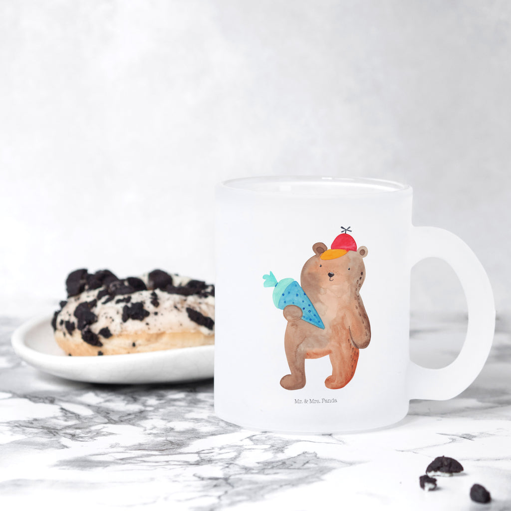 Teetasse Bär mit Schultüte Teetasse, Teeglas, Teebecher, Tasse mit Henkel, Tasse, Glas Teetasse, Teetasse aus Glas, Bär, Teddy, Teddybär, Bär Motiv, Schultüte, Erster Schultag Geschenk, Einschulung Geschenk, Schule Geschenk, Grundschule, Schulanfang, Schulbeginn