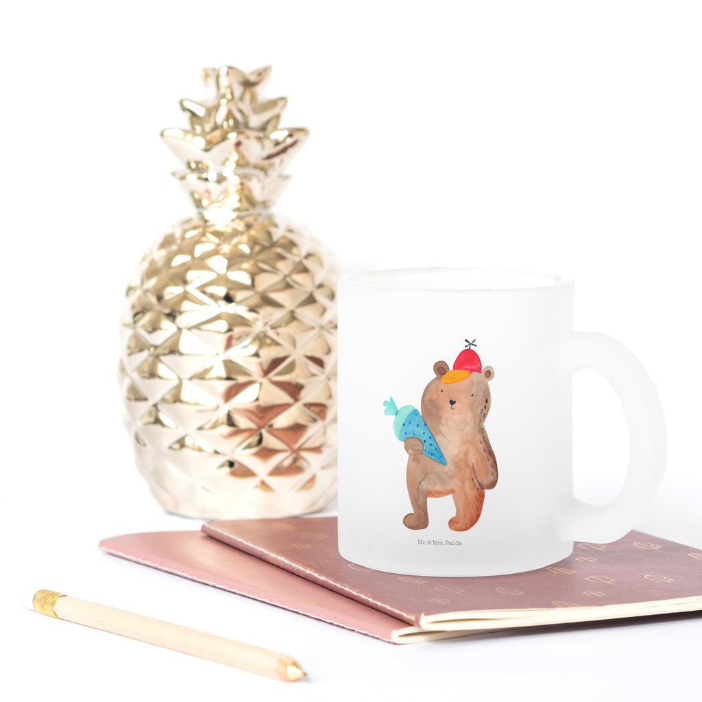 Teetasse Bär mit Schultüte Teetasse, Teeglas, Teebecher, Tasse mit Henkel, Tasse, Glas Teetasse, Teetasse aus Glas, Bär, Teddy, Teddybär, Bär Motiv, Schultüte, Erster Schultag Geschenk, Einschulung Geschenk, Schule Geschenk, Grundschule, Schulanfang, Schulbeginn