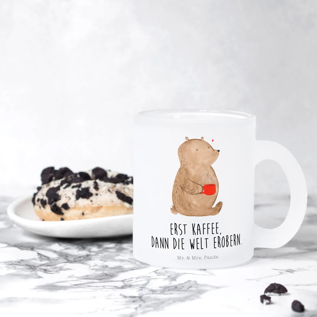 Teetasse Bär Kaffee Teetasse, Teeglas, Teebecher, Tasse mit Henkel, Tasse, Glas Teetasse, Teetasse aus Glas, Bär, Teddy, Teddybär, Kaffee, Coffee, Bären, guten Morgen, Morgenroutine, Welt erobern, Welt retten, Motivation