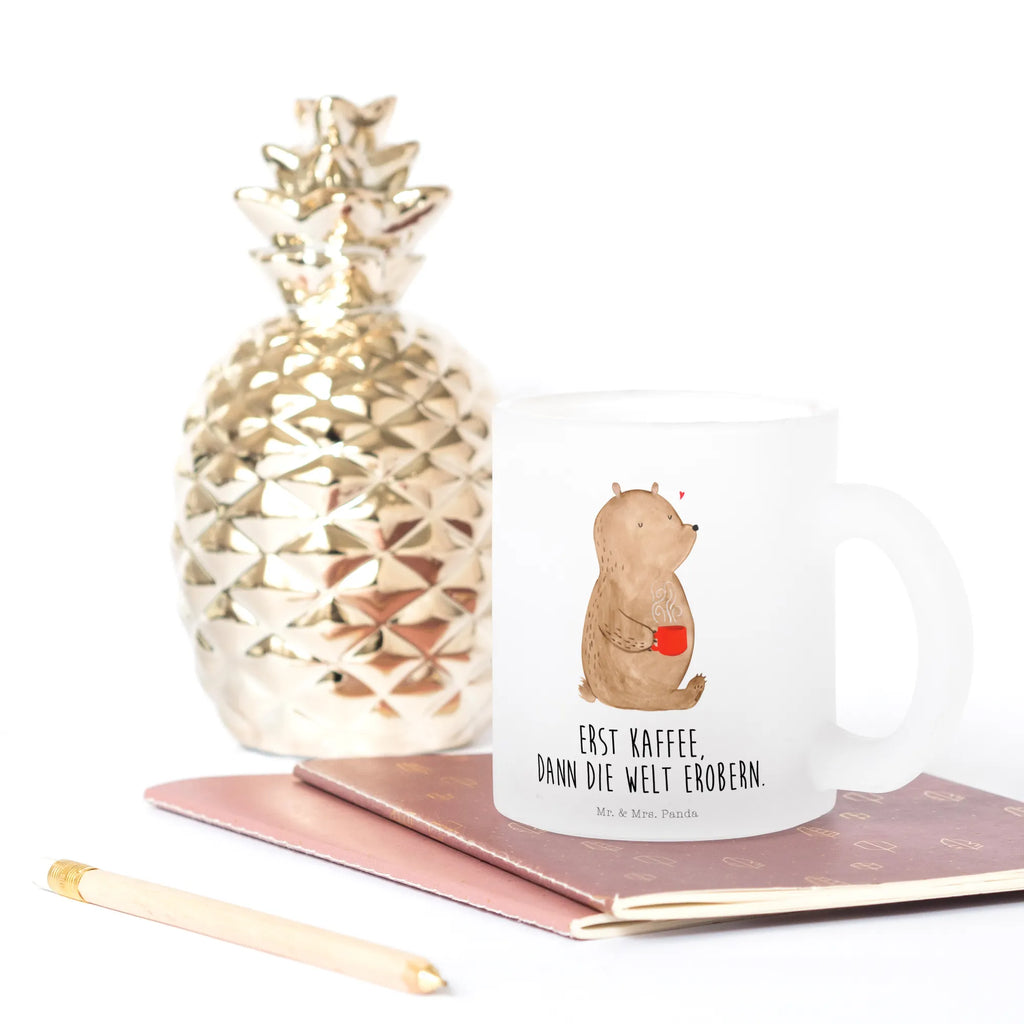 Teetasse Bär Kaffee Teetasse, Teeglas, Teebecher, Tasse mit Henkel, Tasse, Glas Teetasse, Teetasse aus Glas, Bär, Teddy, Teddybär, Kaffee, Coffee, Bären, guten Morgen, Morgenroutine, Welt erobern, Welt retten, Motivation