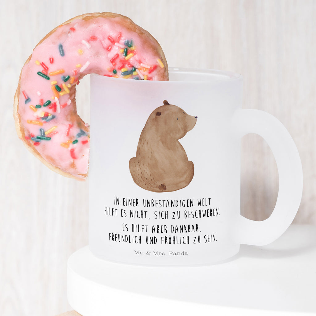 Teetasse Bär Schulterblick Teetasse, Teeglas, Teebecher, Tasse mit Henkel, Tasse, Glas Teetasse, Teetasse aus Glas, Bär, Teddy, Teddybär, Selbstachtung, Weltansicht, Motivation, Bären, Bärenliebe, Weisheit