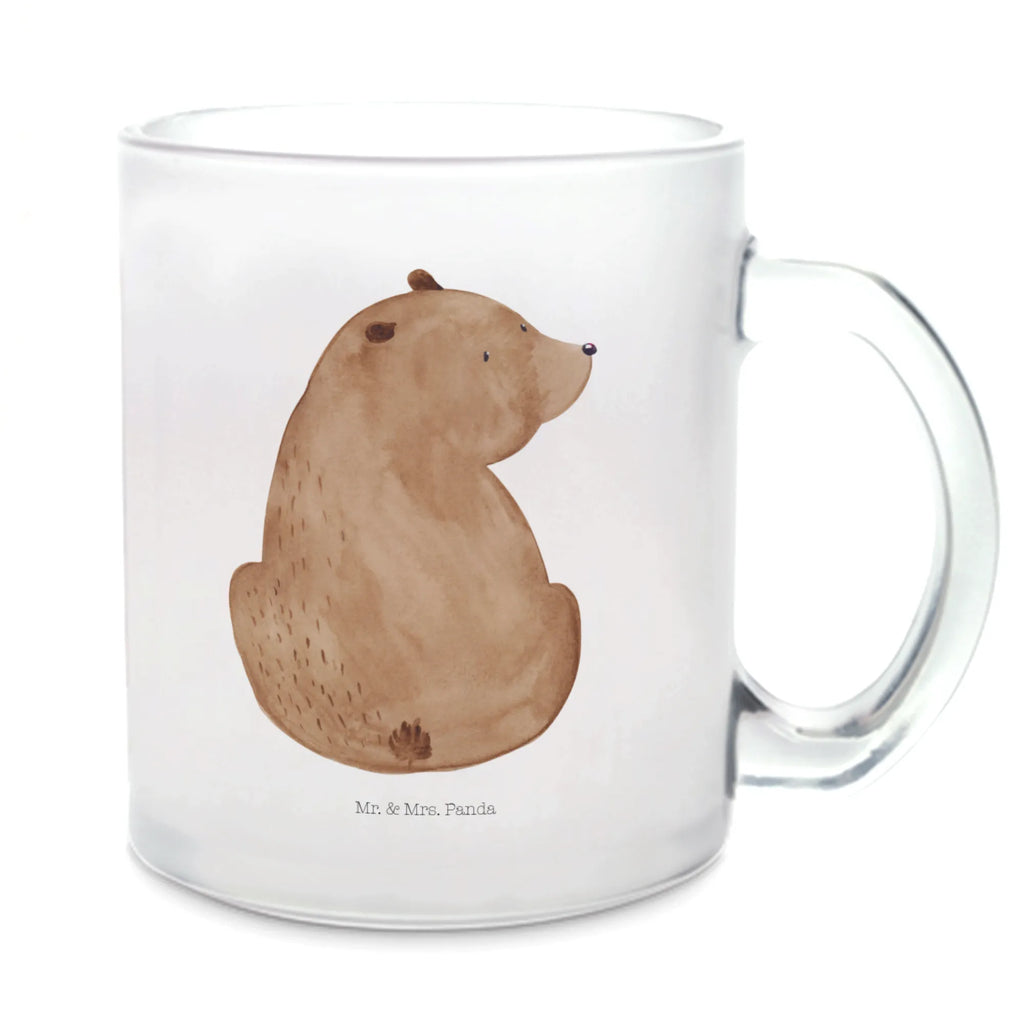 Teetasse Bär Schulterblick Teetasse, Teeglas, Teebecher, Tasse mit Henkel, Tasse, Glas Teetasse, Teetasse aus Glas, Bär, Teddy, Teddybär, Selbstachtung, Weltansicht, Motivation, Bären, Bärenliebe, Weisheit