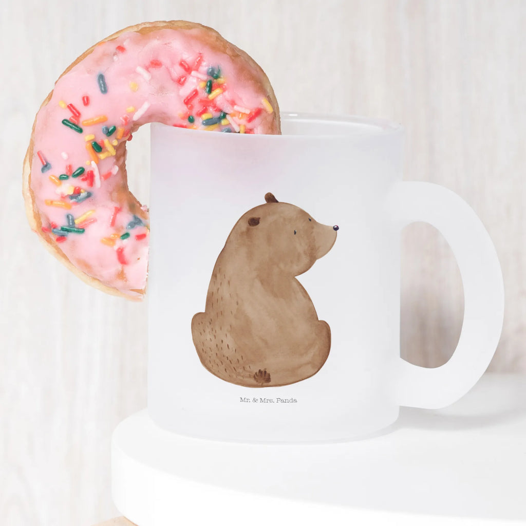 Teetasse Bär Schulterblick Teetasse, Teeglas, Teebecher, Tasse mit Henkel, Tasse, Glas Teetasse, Teetasse aus Glas, Bär, Teddy, Teddybär, Selbstachtung, Weltansicht, Motivation, Bären, Bärenliebe, Weisheit