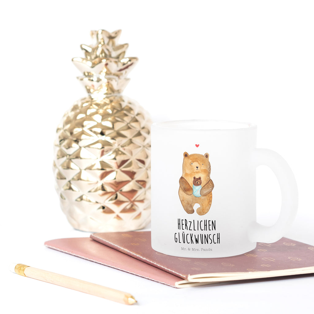 Teetasse Bär mit Baby Teetasse, Teeglas, Teebecher, Tasse mit Henkel, Tasse, Glas Teetasse, Teetasse aus Glas, Bär, Teddy, Teddybär, Eltern, Mutter, Baby, Taufe, Geburt, Nichte, Neffe, Enkel, Enkelin, Täufling, Geburtstag, Glückwunsch