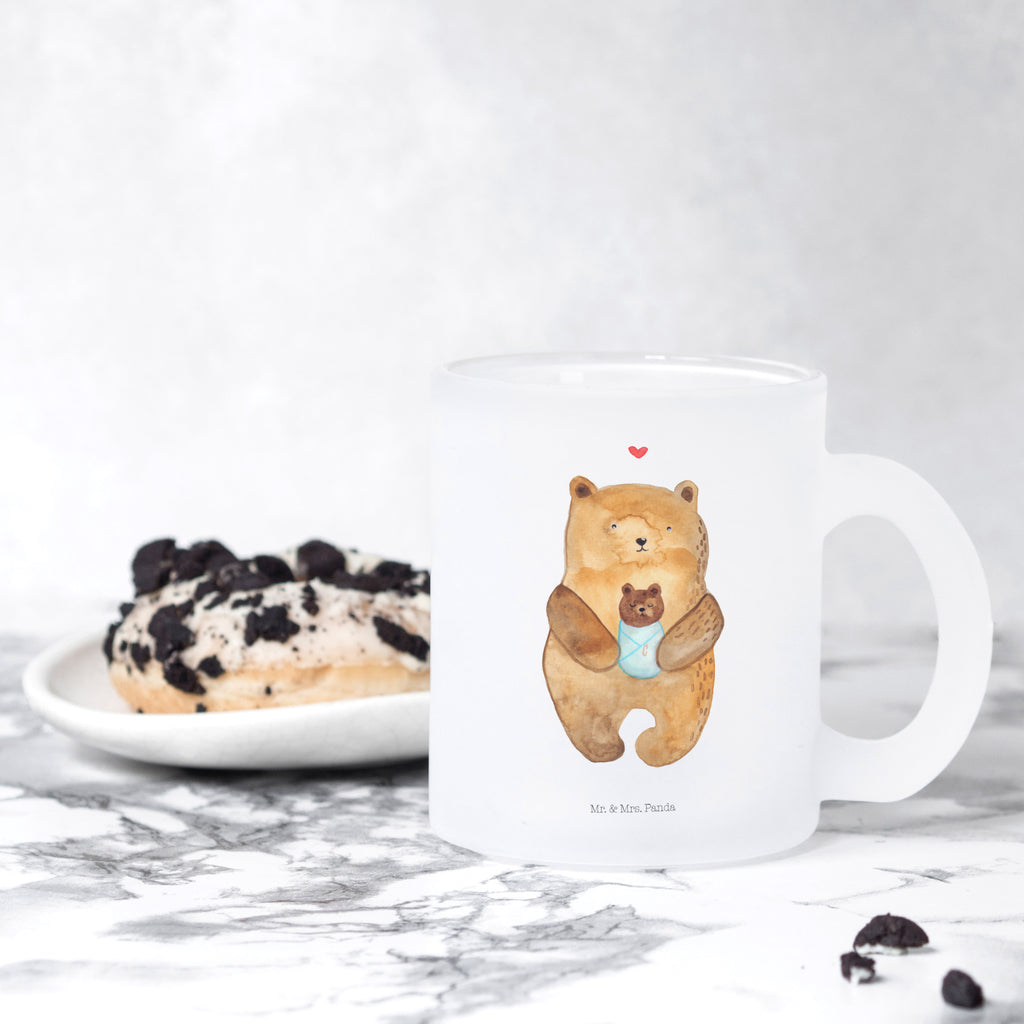 Teetasse Bär mit Baby Teetasse, Teeglas, Teebecher, Tasse mit Henkel, Tasse, Glas Teetasse, Teetasse aus Glas, Bär, Teddy, Teddybär, Eltern, Mutter, Baby, Taufe, Geburt, Nichte, Neffe, Enkel, Enkelin, Täufling, Geburtstag, Glückwunsch