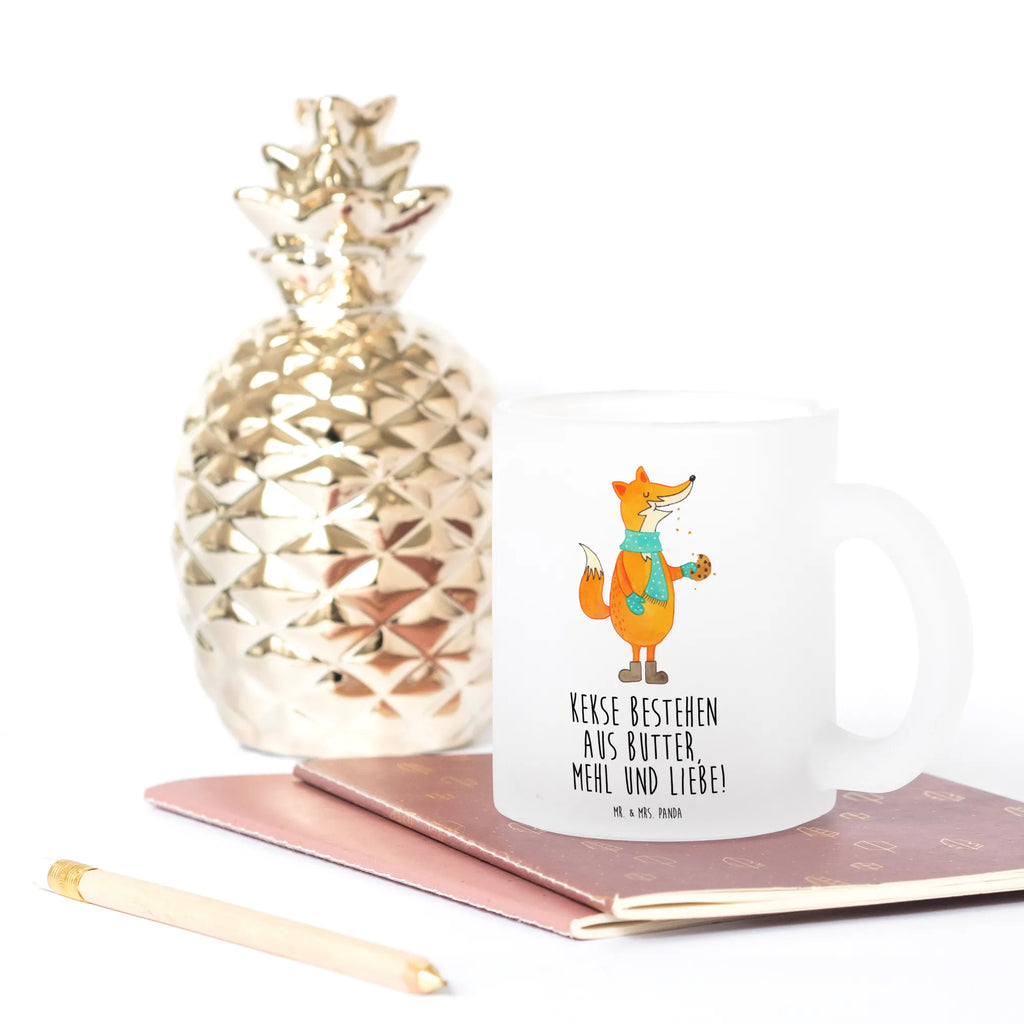 Teetasse Fuchs Keks Teetasse, Teeglas, Teebecher, Tasse mit Henkel, Tasse, Glas Teetasse, Teetasse aus Glas, Fuchs, Füchse, Backen Spruch, Kekse, Winter, Weihnachtszeit, Plätzchen, Liebe, Küche Deko