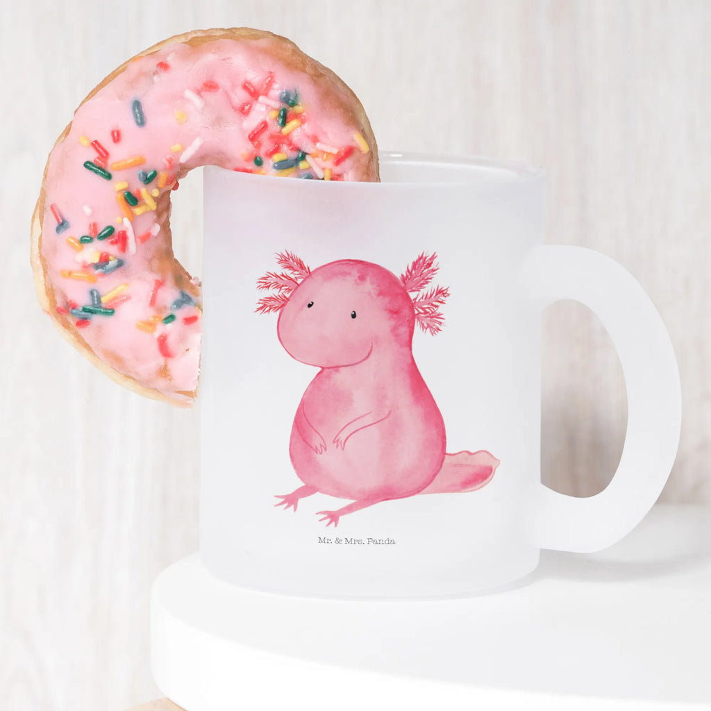 Teetasse Axolotl Teetasse, Teeglas, Teebecher, Tasse mit Henkel, Tasse, Glas Teetasse, Teetasse aus Glas, Axolotl, Molch, Axolot, vergnügt, fröhlich, zufrieden, Lebensstil, Weisheit, Lebensweisheit, Liebe, Freundin