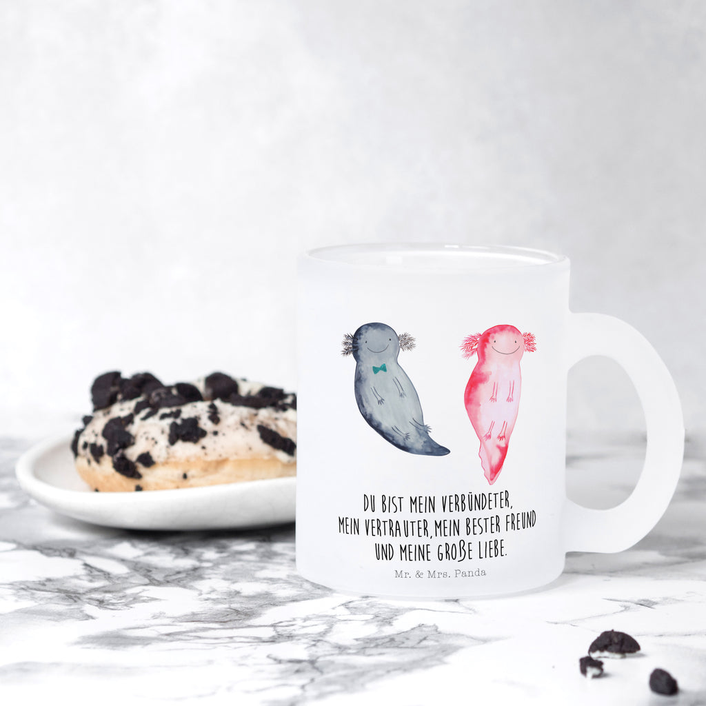 Teetasse Axolotl Axel+Lotte Teetasse, Teeglas, Teebecher, Tasse mit Henkel, Tasse, Glas Teetasse, Teetasse aus Glas, Axolotl, Molch, Axolot, Schwanzlurch, Lurch, Lurche, Liebe, große Liebe, Liebesbeweis, Freund, Verlobter, Ehemann, Jahrestag, Valentinstag