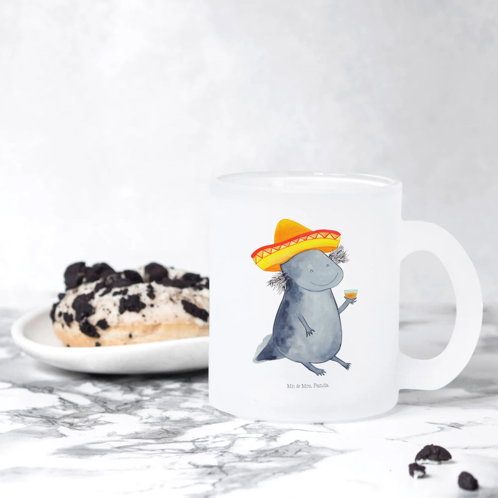 Teetasse Axolotl Tequila Teetasse, Teeglas, Teebecher, Tasse mit Henkel, Tasse, Glas Teetasse, Teetasse aus Glas, Axolotl, Molch, Mexico, Mexiko, Sombrero, Zitrone, Tequila, Motivation, Spruch, Schwanzlurch, Lurch, Lurche, Axolot, Feuerdrache, Feuersalamander