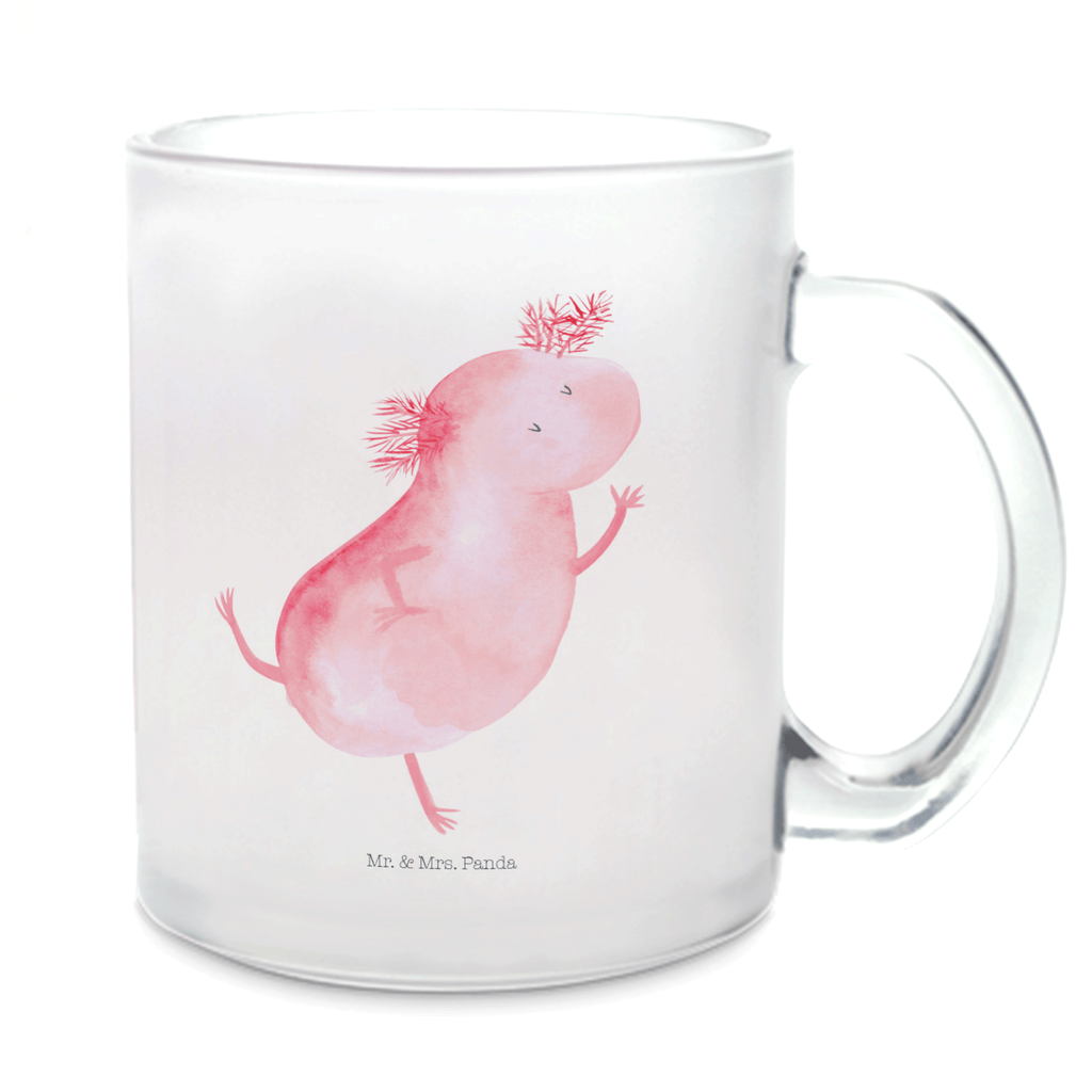 Teetasse Axolotl tanzt Teetasse, Teeglas, Teebecher, Tasse mit Henkel, Tasse, Glas Teetasse, Teetasse aus Glas, Axolotl, Molch, Axolot, Schwanzlurch, Lurch, Lurche, Dachschaden, Sterne, verrückt, Freundin, beste Freundin