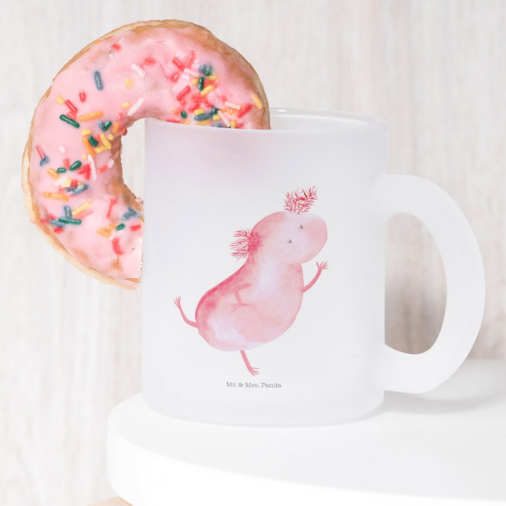 Teetasse Axolotl tanzt Teetasse, Teeglas, Teebecher, Tasse mit Henkel, Tasse, Glas Teetasse, Teetasse aus Glas, Axolotl, Molch, Axolot, Schwanzlurch, Lurch, Lurche, Dachschaden, Sterne, verrückt, Freundin, beste Freundin