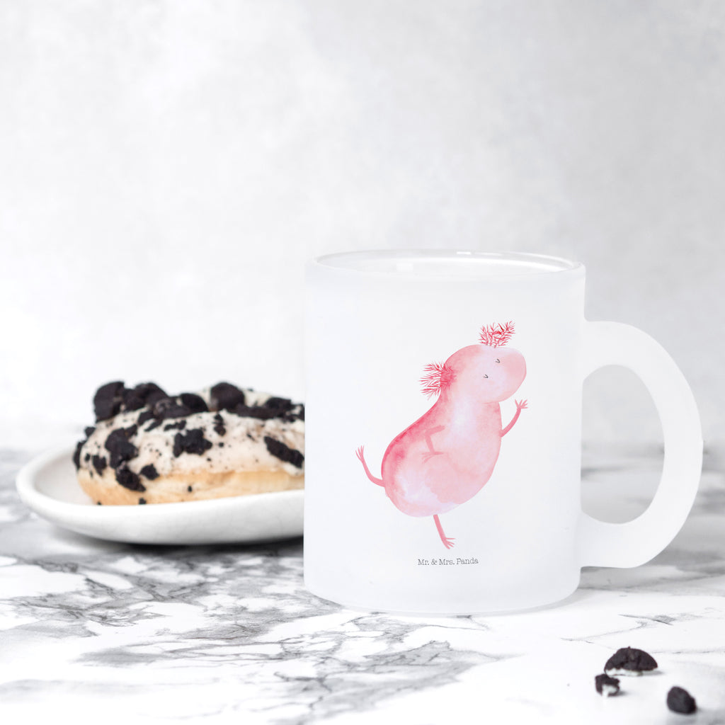 Teetasse Axolotl tanzt Teetasse, Teeglas, Teebecher, Tasse mit Henkel, Tasse, Glas Teetasse, Teetasse aus Glas, Axolotl, Molch, Axolot, Schwanzlurch, Lurch, Lurche, Dachschaden, Sterne, verrückt, Freundin, beste Freundin