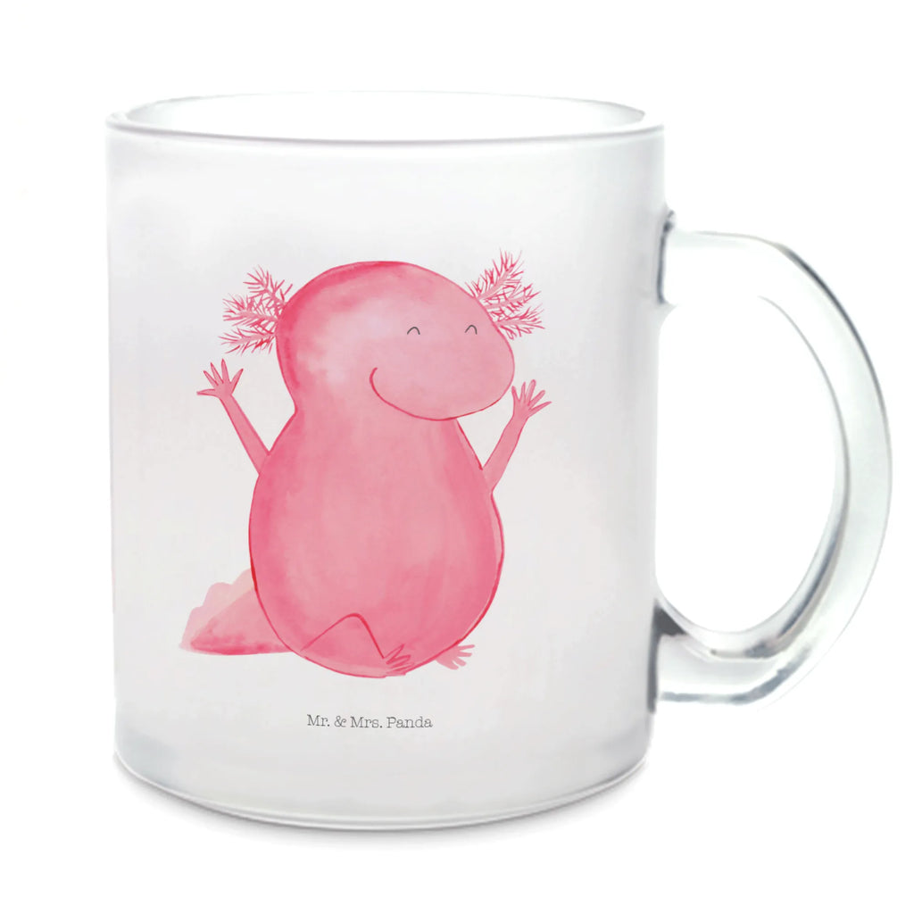 Teetasse Axolotl Hurra Teetasse, Teeglas, Teebecher, Tasse mit Henkel, Tasse, Glas Teetasse, Teetasse aus Glas, Axolotl, Molch, Axolot, Schwanzlurch, Lurch, Lurche, fröhlich, Spaß, Freude, Motivation, Zufriedenheit