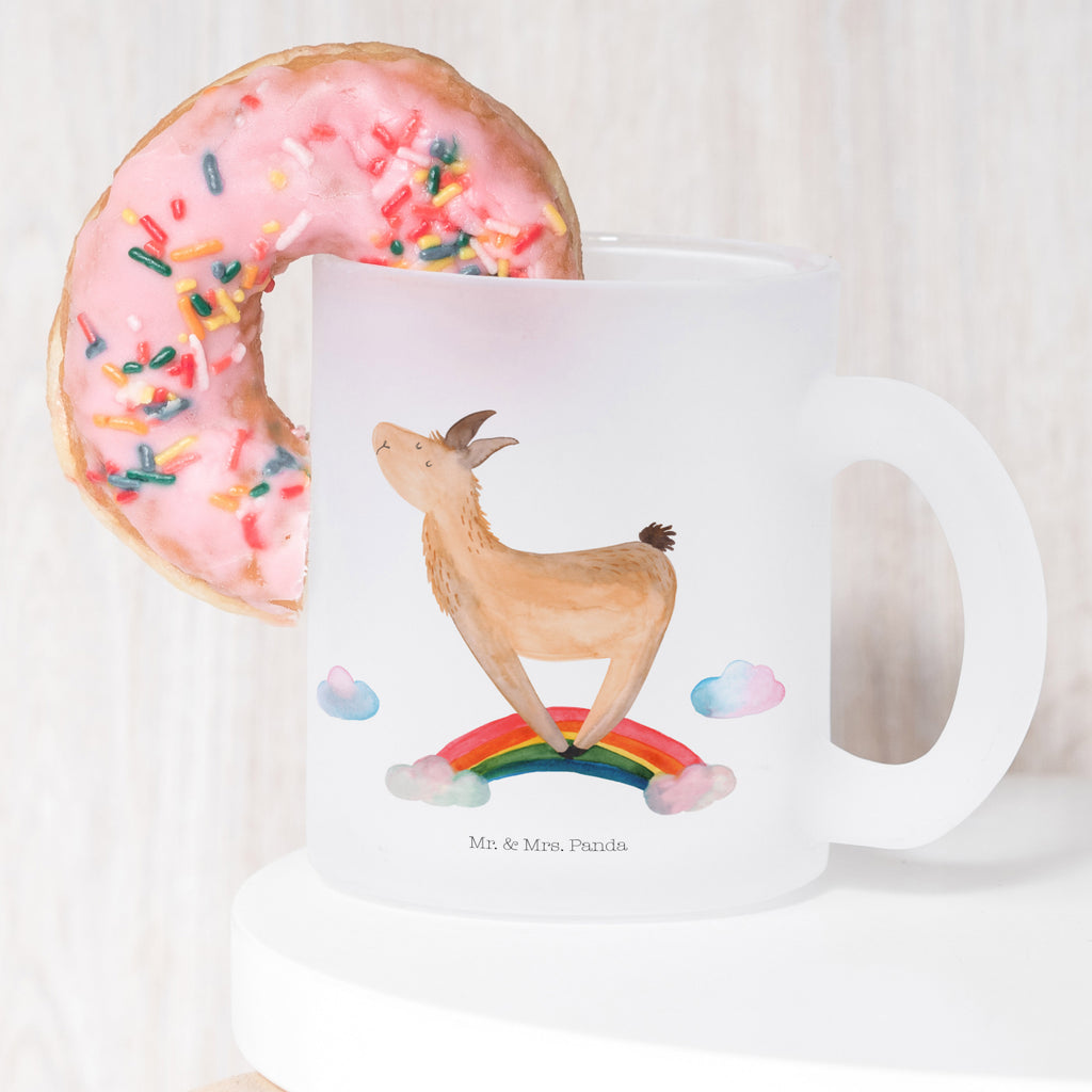 Teetasse Lama Regenbogen Teetasse, Teeglas, Teebecher, Tasse mit Henkel, Tasse, Glas Teetasse, Teetasse aus Glas, Lama, Alpaka, Lamas, Regenbogen, Haters gonna hate, Haters, Selbstständig, Außenseiter, Schule, Abi, Hobby, Wolkenland, Freiheit