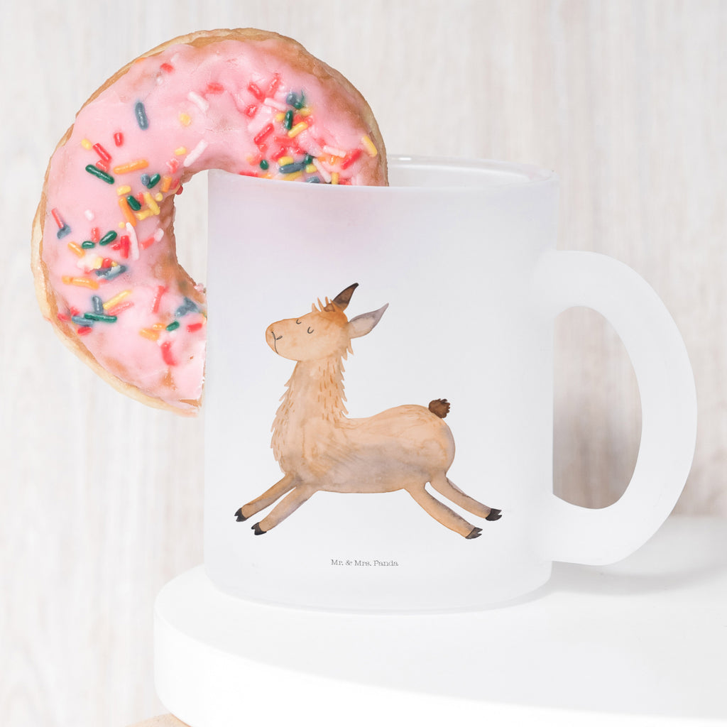 Teetasse Lama springend Teetasse, Teeglas, Teebecher, Tasse mit Henkel, Tasse, Glas Teetasse, Teetasse aus Glas, Lama, Alpaka, Lamas, Lieblingstag, Happy day, fröhlich, Glück, Freundin, Liebeskummer, Neustart, guten Morgen, Start, Prüfung, Abitur