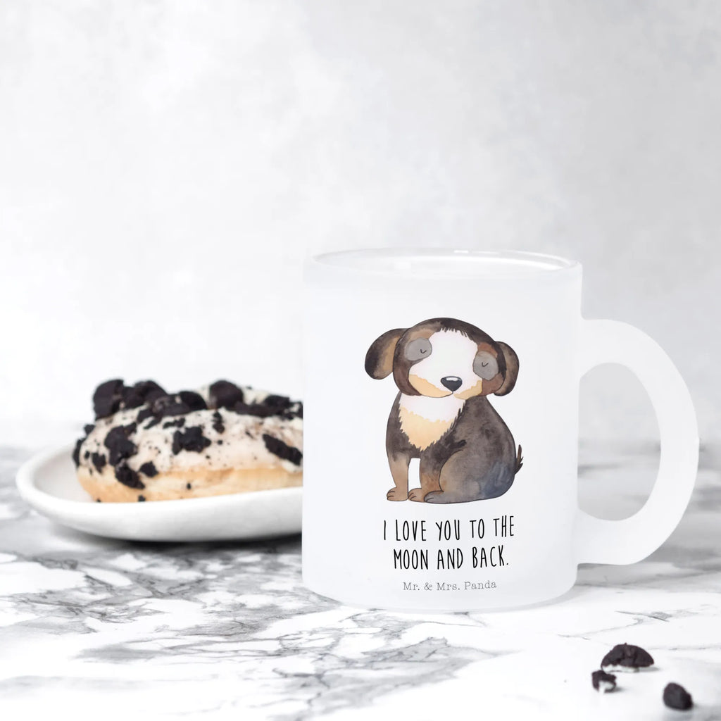 Teetasse Hund entspannt Teetasse, Teeglas, Teebecher, Tasse mit Henkel, Tasse, Glas Teetasse, Teetasse aus Glas, Hund, Hundemotiv, Haustier, Hunderasse, Tierliebhaber, Hundebesitzer, Sprüche, schwarzer Hund, Hundeliebe, Liebe, Hundeglück