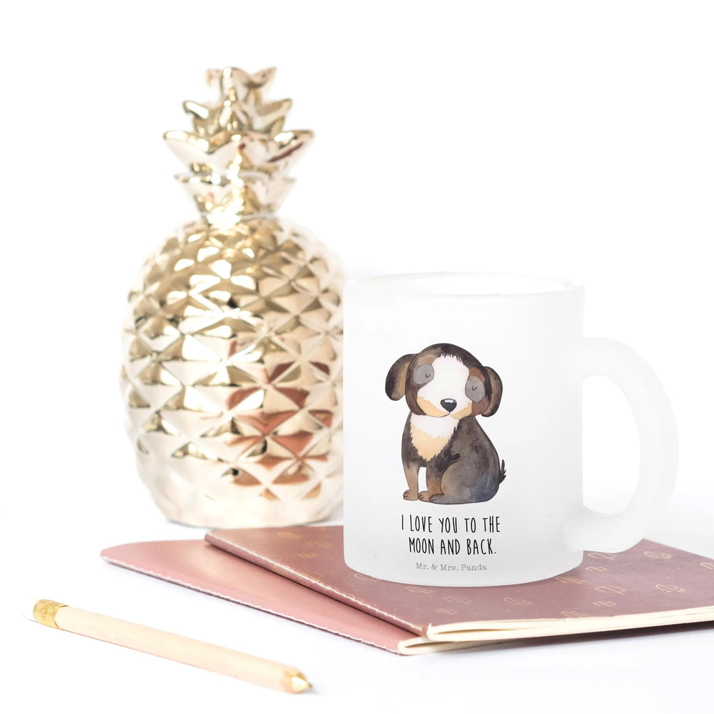 Teetasse Hund entspannt Teetasse, Teeglas, Teebecher, Tasse mit Henkel, Tasse, Glas Teetasse, Teetasse aus Glas, Hund, Hundemotiv, Haustier, Hunderasse, Tierliebhaber, Hundebesitzer, Sprüche, schwarzer Hund, Hundeliebe, Liebe, Hundeglück