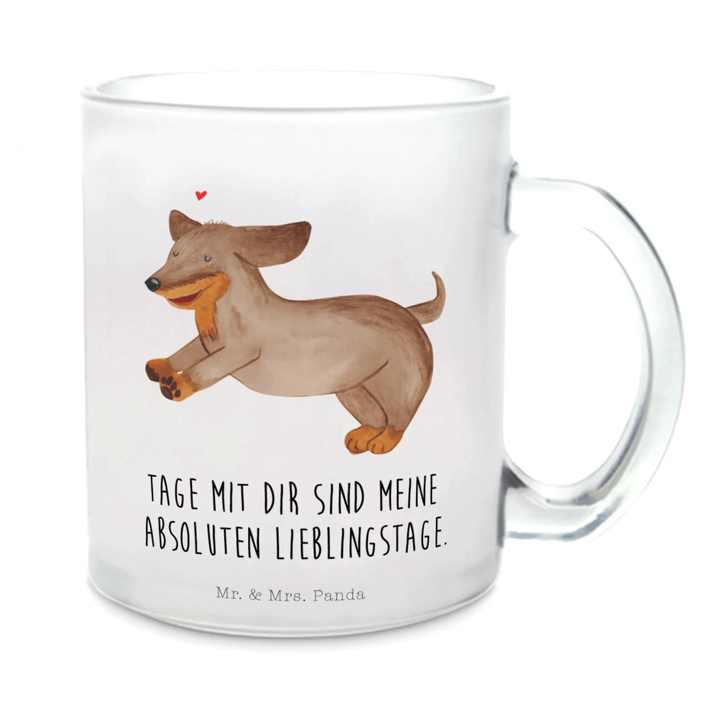 Teetasse Hund Dackel fröhlich Teetasse, Teeglas, Teebecher, Tasse mit Henkel, Tasse, Glas Teetasse, Teetasse aus Glas, Hund, Hundemotiv, Haustier, Hunderasse, Tierliebhaber, Hundebesitzer, Sprüche, Hunde, Dackel, Dachshund, happy dog