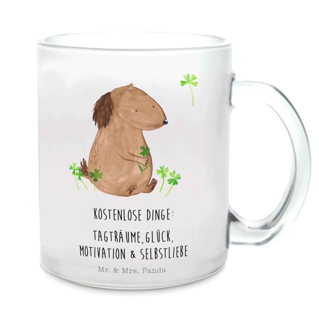 Teetasse Hund Kleeblatt Teetasse, Teeglas, Teebecher, Tasse mit Henkel, Tasse, Glas Teetasse, Teetasse aus Glas, Hund, Hundemotiv, Haustier, Hunderasse, Tierliebhaber, Hundebesitzer, Sprüche, Kleeblatt, Glück, Tagträume, Motivation, Neuanfang, Geschenk, Glücksbringer, Selbstliebe, Achtsamkeit