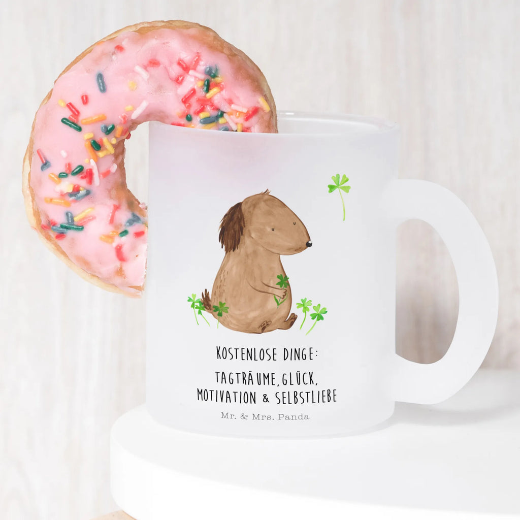 Teetasse Hund Kleeblatt Teetasse, Teeglas, Teebecher, Tasse mit Henkel, Tasse, Glas Teetasse, Teetasse aus Glas, Hund, Hundemotiv, Haustier, Hunderasse, Tierliebhaber, Hundebesitzer, Sprüche, Kleeblatt, Glück, Tagträume, Motivation, Neuanfang, Geschenk, Glücksbringer, Selbstliebe, Achtsamkeit