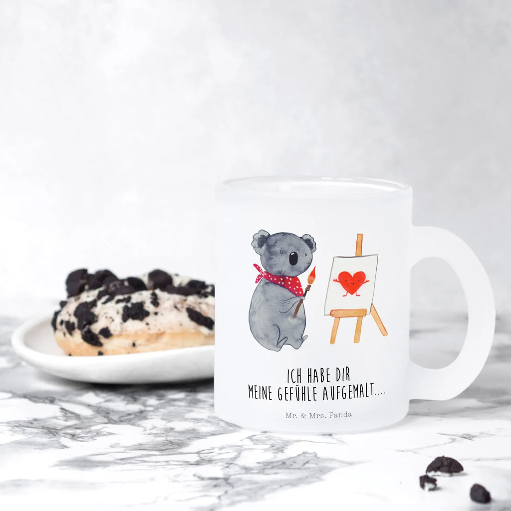 Teetasse Koala Künstler Teetasse, Teeglas, Teebecher, Tasse mit Henkel, Tasse, Glas Teetasse, Teetasse aus Glas, Koala, Koalabär, Liebe, Liebensbeweis, Liebesgeschenk, Gefühle, Künstler, zeichnen